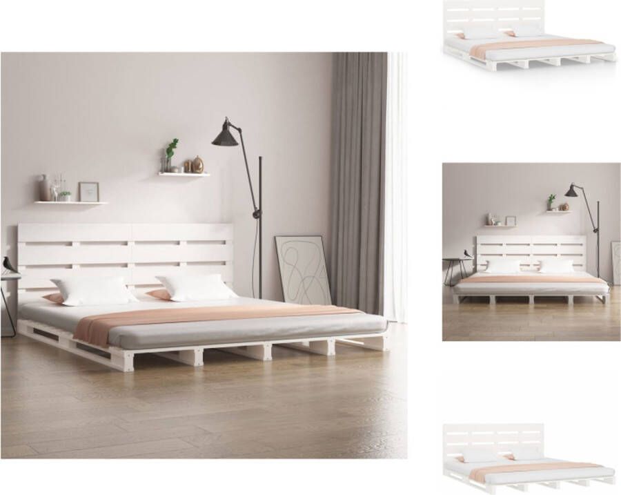 VidaXL Bed Grenenhouten Classic 200x200x80 cm Wit Massief grenenhouten bedframe praktische lattenbodem 200x200 cm Bed