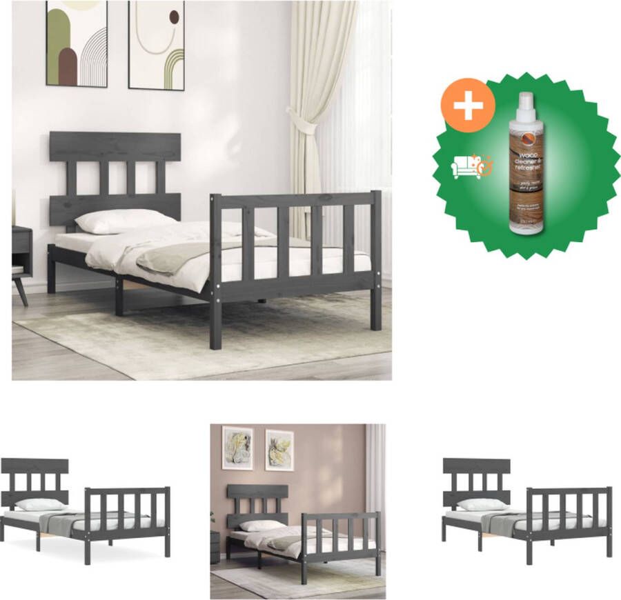 VidaXL Bedframe Massief Grenenhout Grijs 195.5x95.5x100cm Multiplex Lattenbodem Functioneel Hoofd- en Voeteneinde Montage Vereist Bed Inclusief Houtreiniger en verfrisser - Foto 4