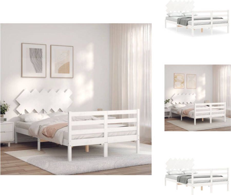 VidaXL Bedframe Bedframes Bed Tweepersoonsbed Bedframe met hoofdbord massief hout wit 4FT Small Double - Foto 12