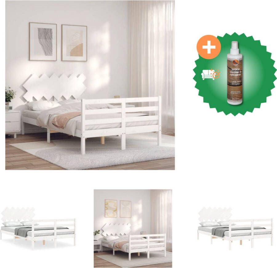 VidaXL Bedframe Massief Grenenhout wit 195.5 x 140.5 x 100 cm Multiplex lattenbodem Bed Inclusief Houtreiniger en verfrisser