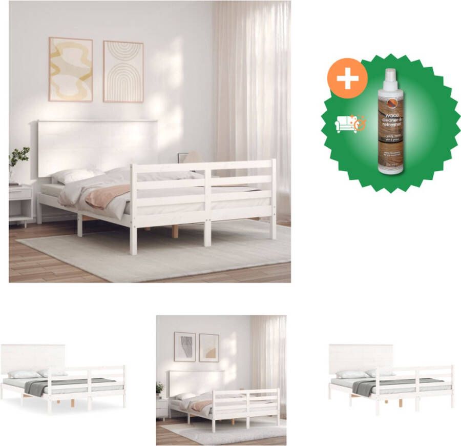 VidaXL Bed Grenenhouten Wits 195.5 x 140.5 x 82.5 cm Multiplex Lattenbodem Bed Inclusief Houtreiniger en verfrisser
