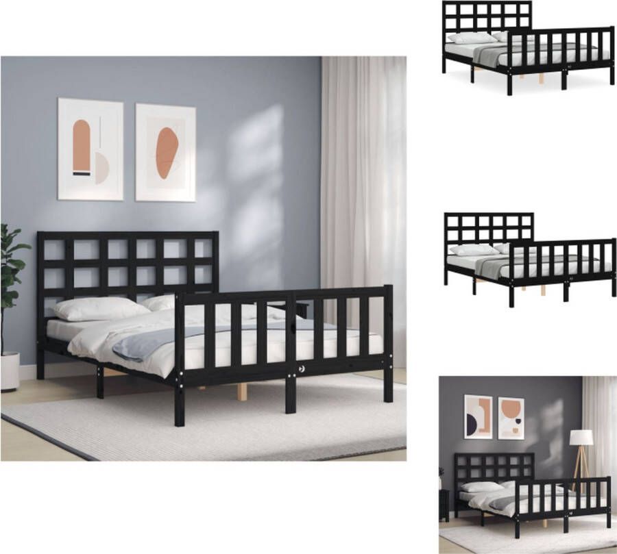 VidaXL Bedframe Bedframes Bed Tweepersoonsbed Bedframe met hoofdbord massief hout zwart 140x190 cm - Foto 4