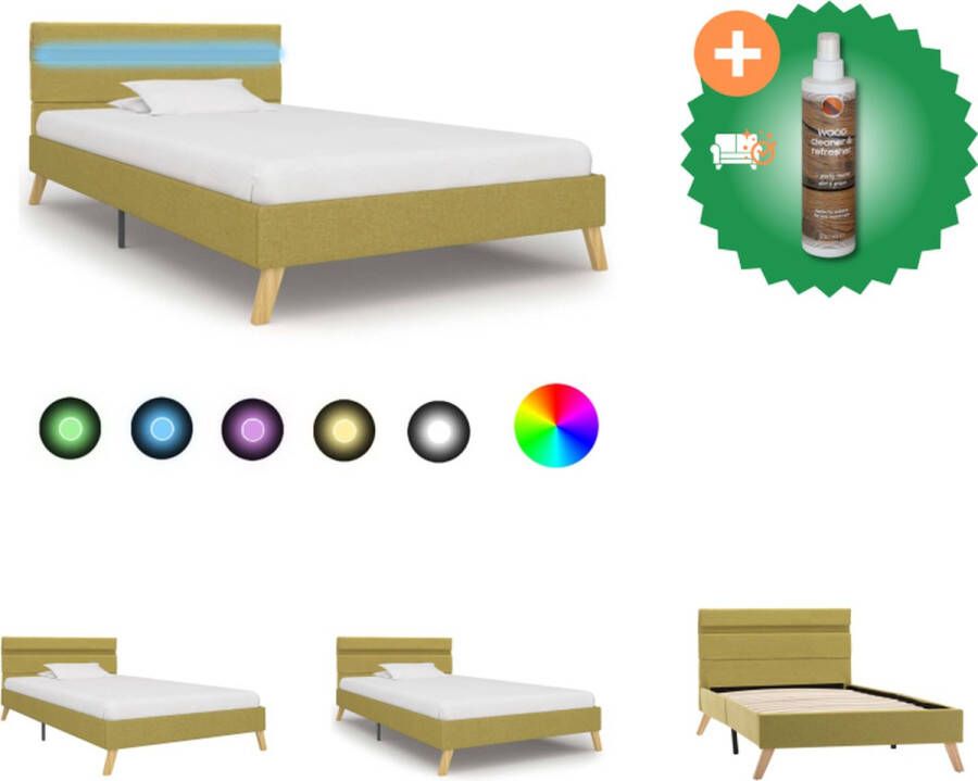 VidaXL Bed Groen 211 x 95 x 75 cm Gestoffeerd LED-strip Bed Inclusief Houtreiniger en verfrisser