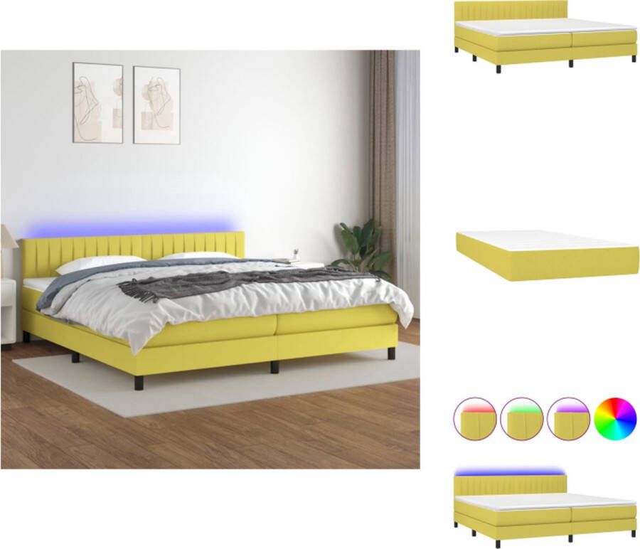 VidaXL Bed Groen Stof 203 x 200 x 78 88 cm Verstelbaar hoofdbord Kleurrijke LED-verlichting Pocketvering matras Huidvriendelijk topmatras Inclusief 2 matrassen en 2 LED-strips Bed