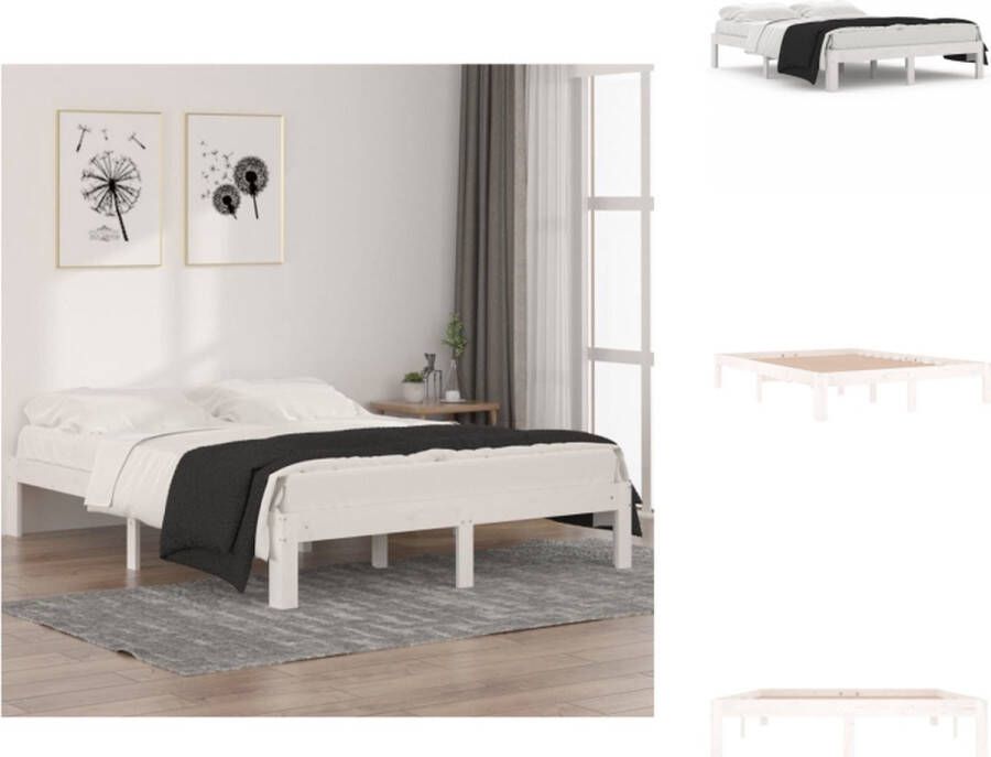VidaXL Bed Houten Bedframe 193.5 x 143.5 x 30 cm wit massief grenenhout Bed