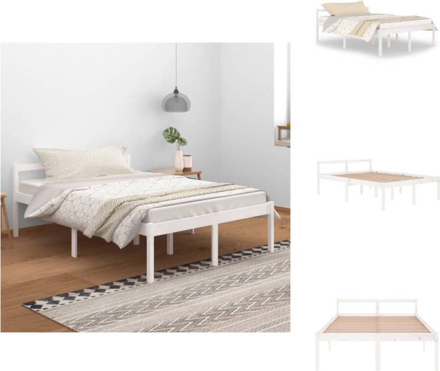 VidaXL Bed Houten bedframe 205.5 x 145.5 x 70.5 cm Wit Bed
