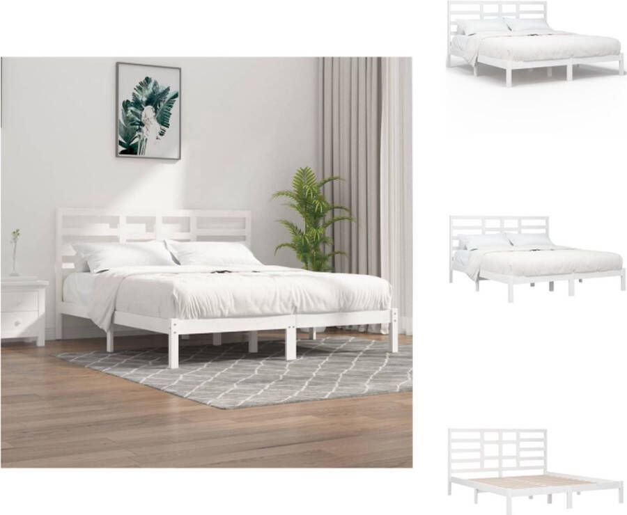 VidaXL Bedframe Massief Grenenhout Moderne Slaapkamer Afmeting- 205.5 x 205.5 cm Comfortabel Hoofdeinde Kleur- Wit Bed - Foto 6