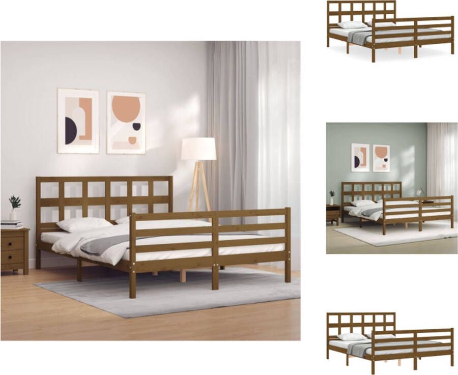 VidaXL Bed Houten Massief grenenhout Multiplex lattenbodem 205.5 x 155.5 x 100 cm Honingbruin King Size Bed