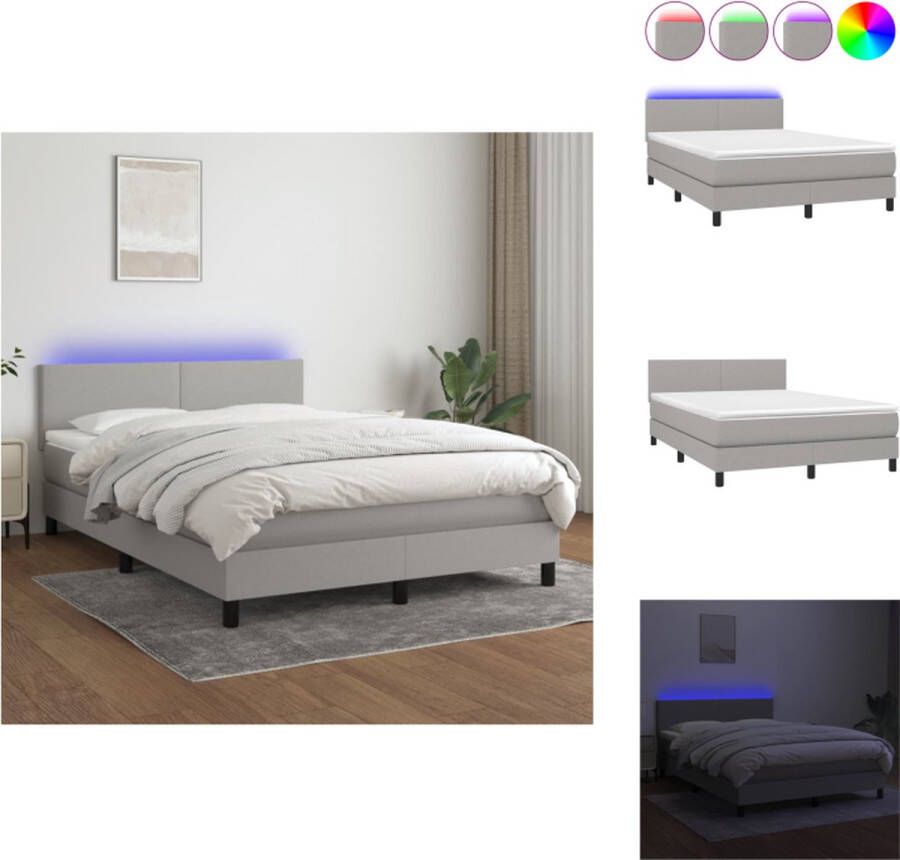 VidaXL Bed LED 140x190 lichtgrijs pocketvering matras huidvriendelijk topmatras Bed