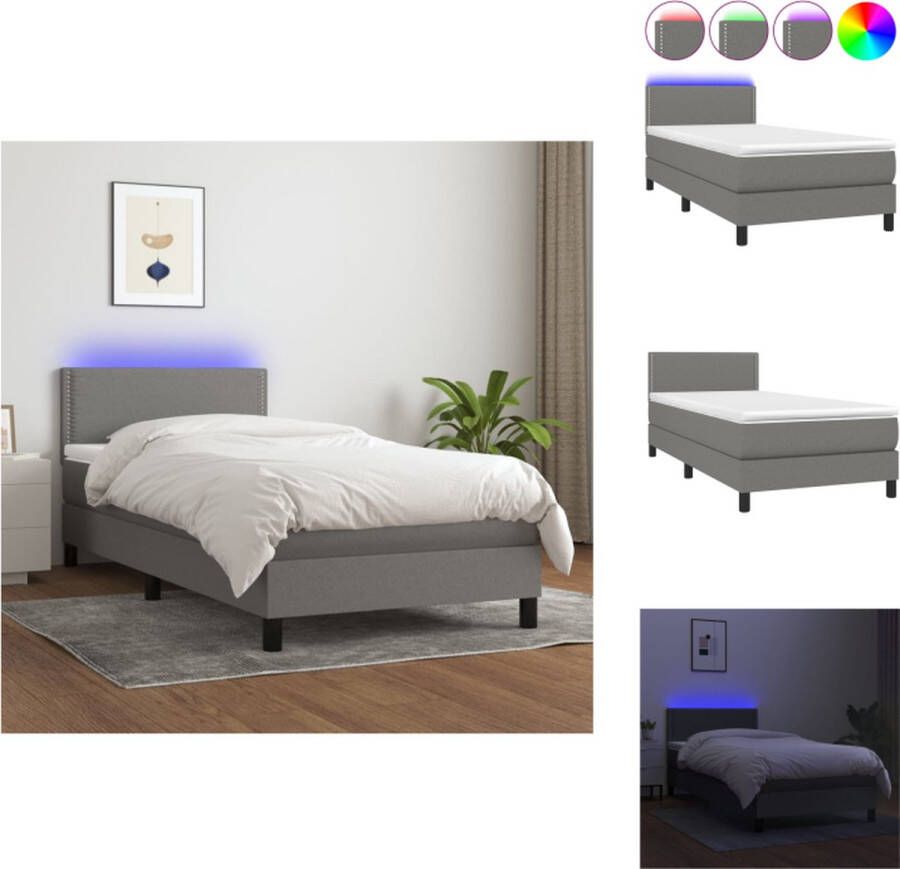 vidaXL Bed LED 193 x 90 x 78 88 cm Donkergrijs Pocketvering matras Huidvriendelijk topmatras Bed