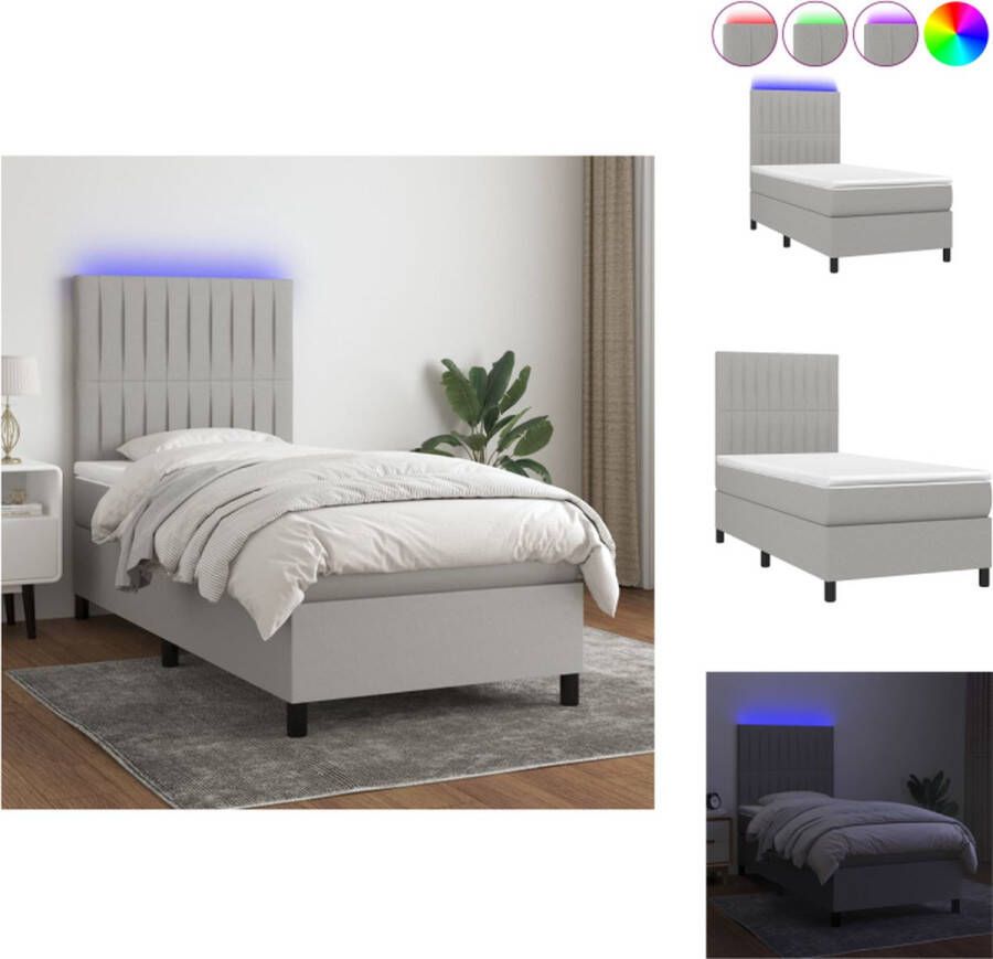 VidaXL Bed LED 193x90x118 128cm Lichtgrijs Stof Pocketvering Bed