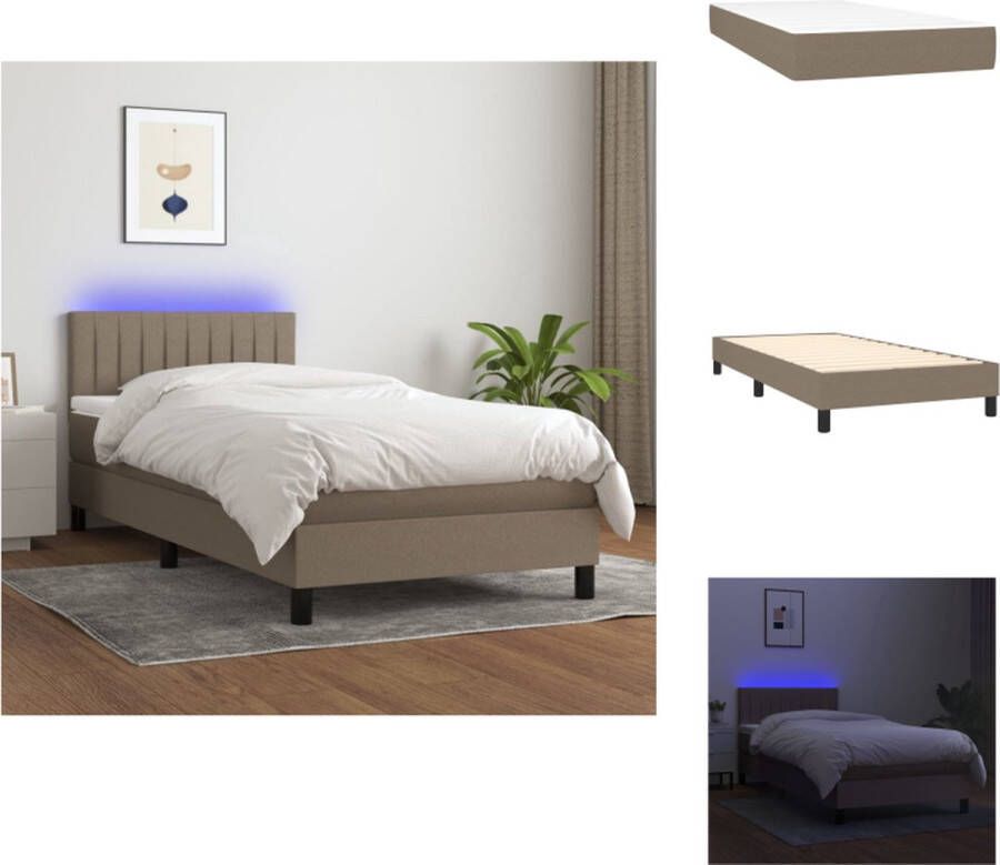 VidaXL Bed LED 203 x 100 x 78 88 cm taupe stof pocketvering matras huidvriendelijk topmatras Bed