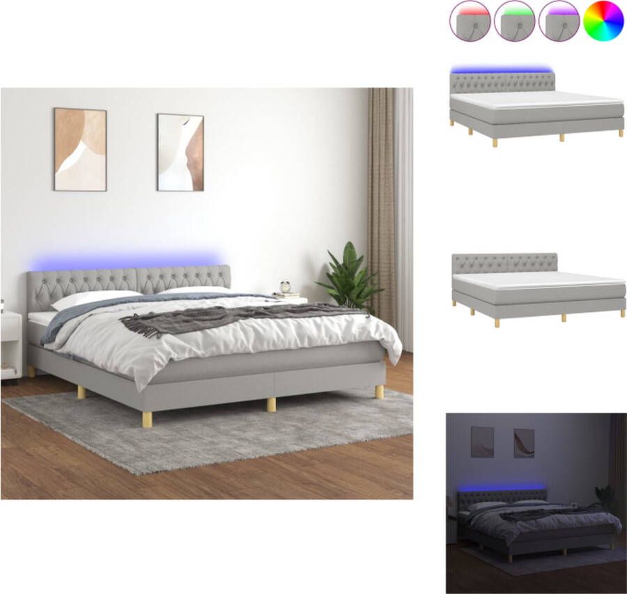 VidaXL Bed LED Boxspring 160 x 200 cm Lichtgrijs Inclusief Matras en Topmatras Bed - Foto 1