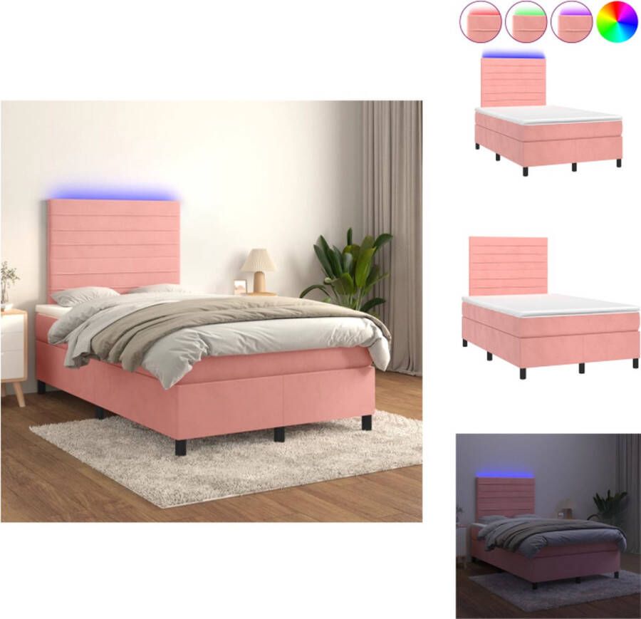 VidaXL Boxspring Boxsprings Bed Slaapmeubel Boxspring met matras en LED fluweel roze 120x200 cm - Foto 2