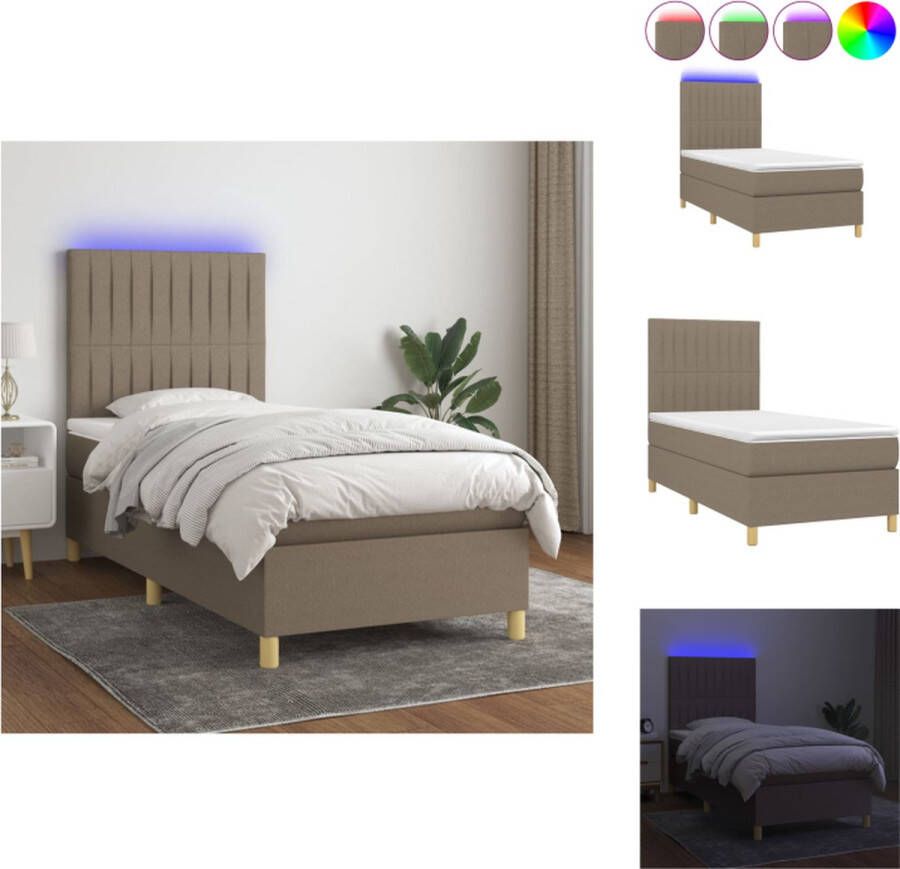 VidaXL Bed LED Boxspring met Pocketvering Matras 80x200 cm Kleur Taupe Bed - Foto 1