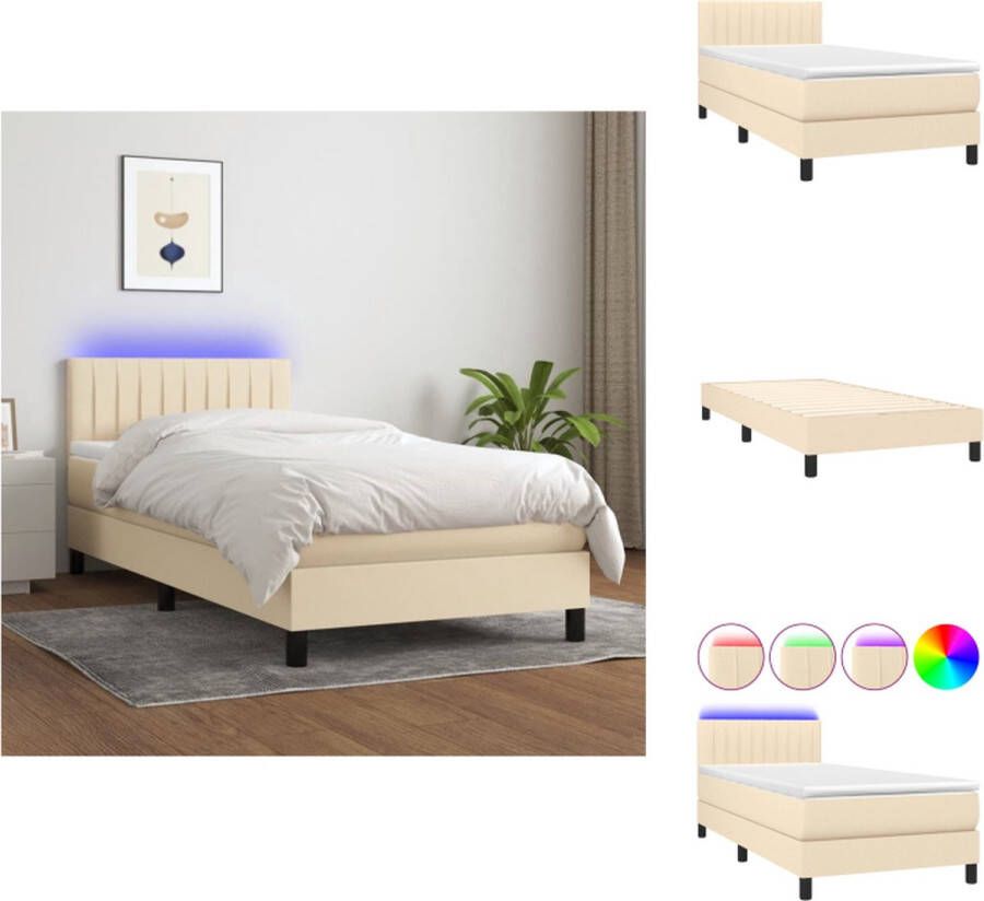 VidaXL Boxspring 90x200 crème stof verstelbaar hoofdbord met LED-licht pocketvering matras huidvriendelijk topmatras inclusief montagehandleiding en USB-aansluiting Bed - Foto 2