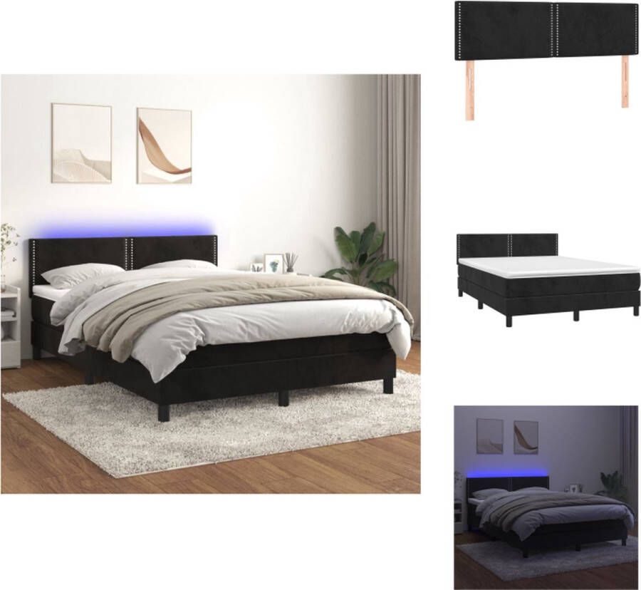 VidaXL Bed Boxspring 193 x 144 x 78 88 cm Zwart Fluweel Verstelbaar hoofdbord Kleurrijke LED-verlichting Pocketvering matras Huidvriendelijk topmatras Inclusief montagehandleiding Bed - Foto 3