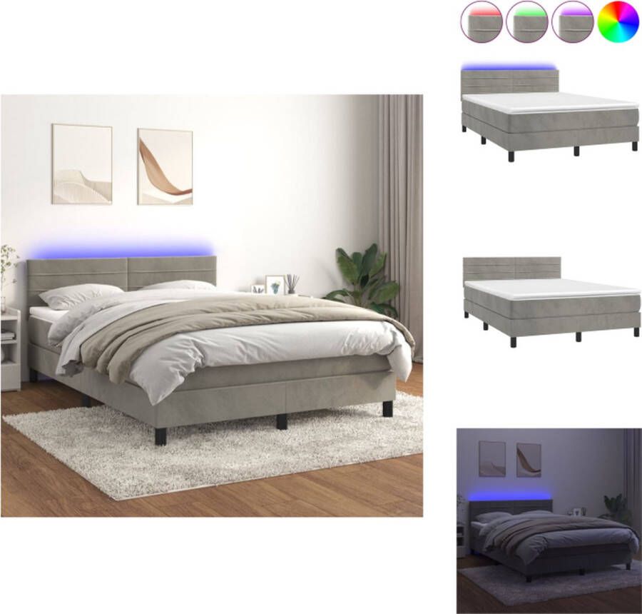 VidaXL Bed LED Fluwelen Stof Verstelbaar Hoofdbord Pocketvering Matras Huidvriendelijk Topmatras 193x144cm Bed - Foto 1