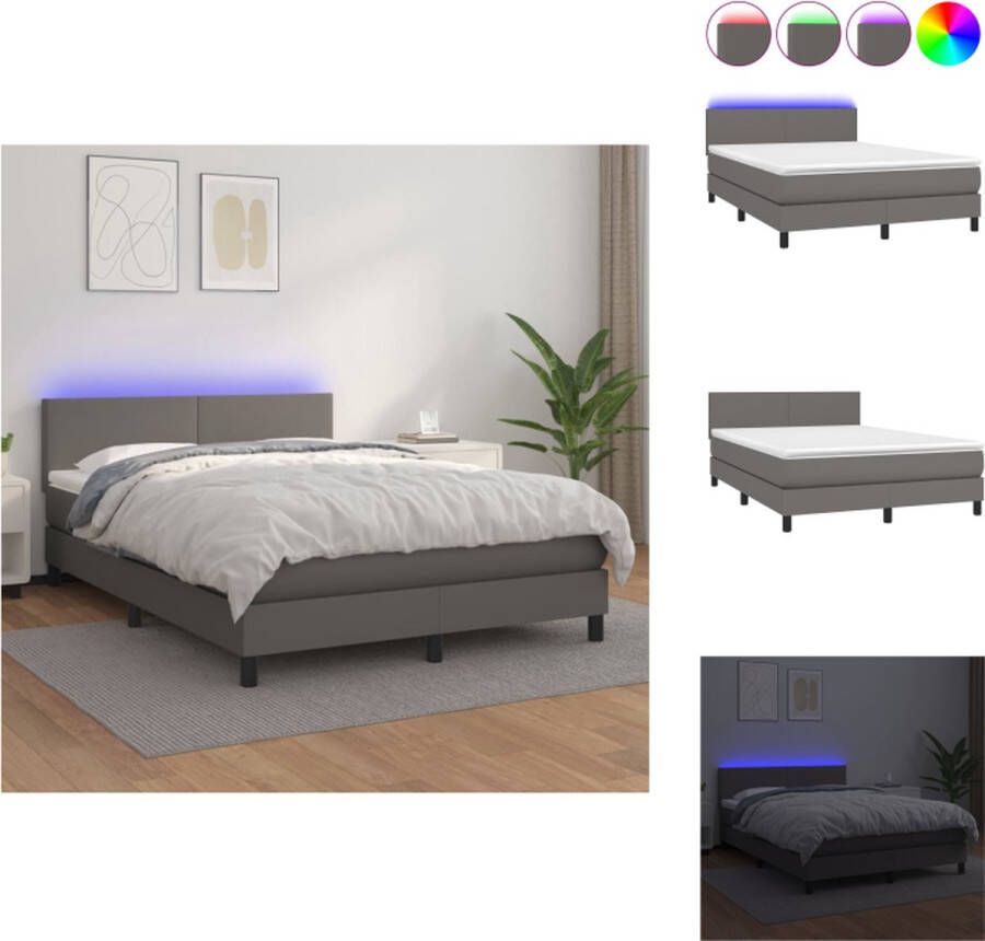 VidaXL Boxspring Boxsprings Bed Slaapmeubel Boxspring met matras en LED kunstleer grijs 140x200 cm - Foto 3