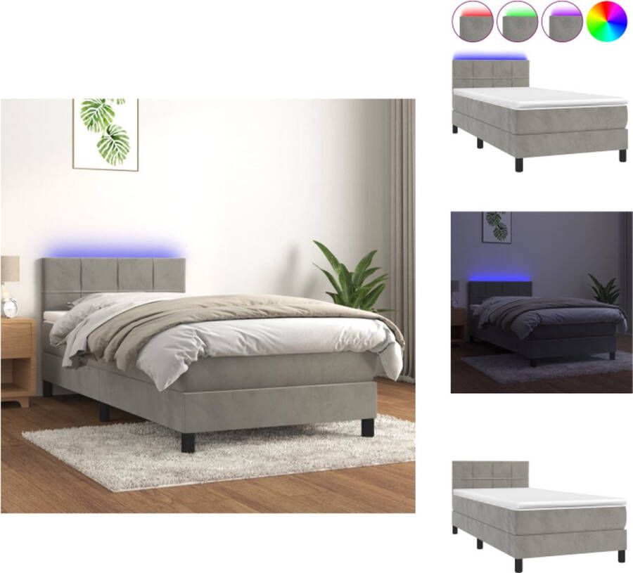 VidaXL Boxspring Bed Lichtgrijs Fluweel 203x90x78 88cm Verstelbaar hoofdbord Kleurrijke LED-verlichting Pocketvering matras Huidvriendelijk topmatras Inclusief montagehandleiding Bed - Foto 4