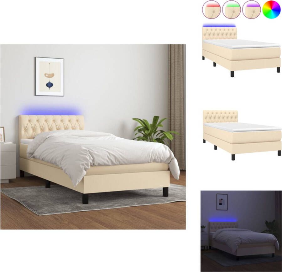 VidaXL Bed LED met Pocketvering Matras 90x190 cm Crème Bed