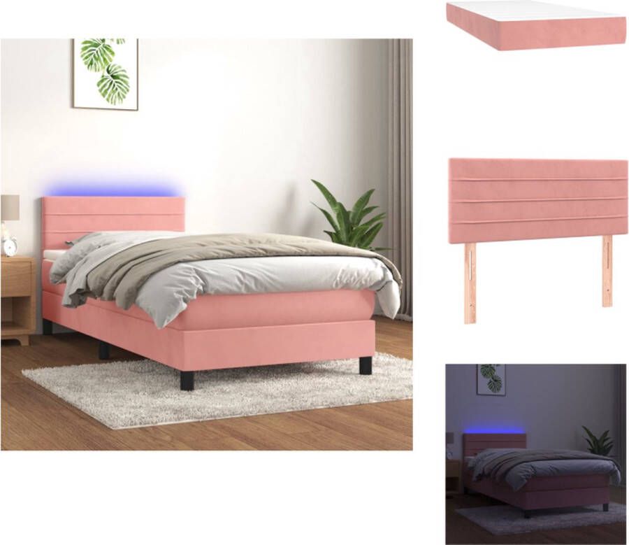 VidaXL Bed LED Roze fluwelen Boxspring 193x90x78 88cm Bed