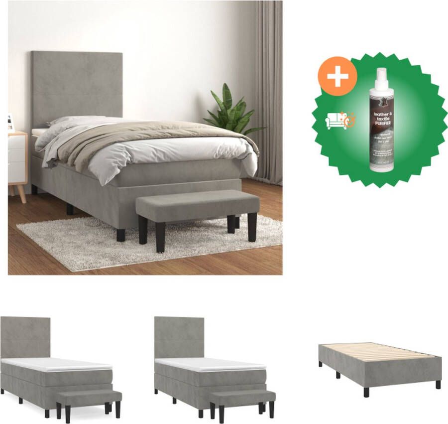 VidaXL Bed lichtgrijs fluweel 203 x 83 cm verstelbaar hoofdbord pocketvering matras middelharde ondersteuning huidvriendelijk topmatras multifunctioneel bankje Bed Inclusief Reiniger