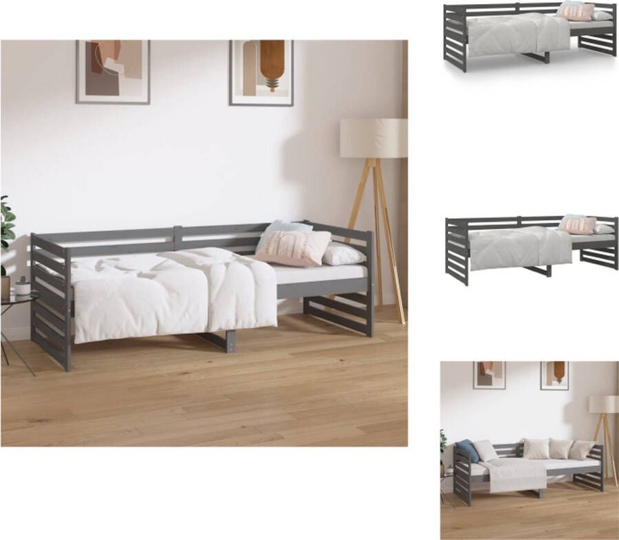 VidaXL Bed Logeerbed Massief Grenenhout 3-zijdig bedhek Gelat ontwerp Veelzijdig Extra opbergruimte Grijs 203.5 x 85.5 x 68.5 cm Geschikt voor 80 x 200 cm matras Bed
