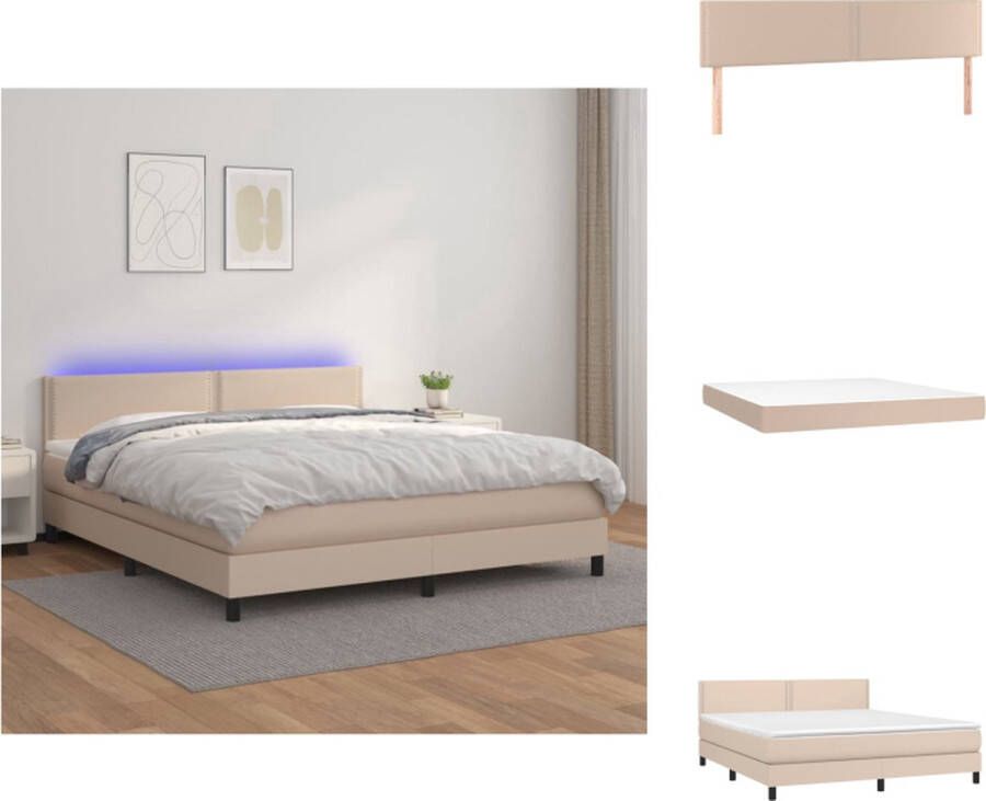 VidaXL Bed Luxe Kunstleer 203 x 180 cm Pocketvering Matras Huidvriendelijk Topmatras LED-verlichting Bed