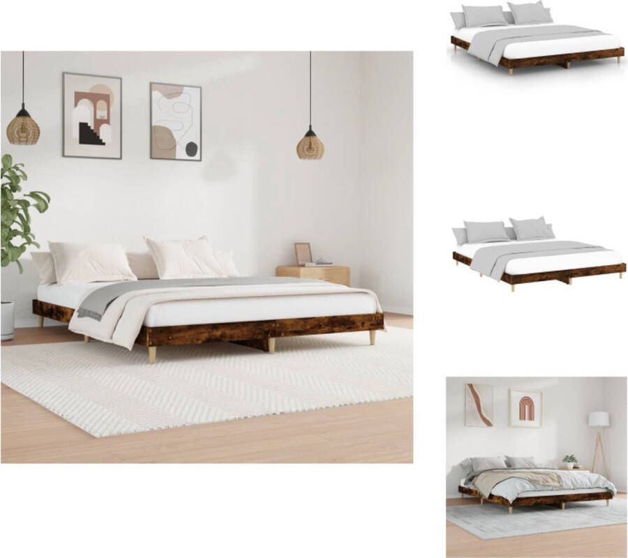 VidaXL Bedframe Gerookt Eiken Hoge Kwaliteit Hout Metalen Poten Multiplex Lattenbodem 203 x 203 x 20 cm Bed - Foto 2