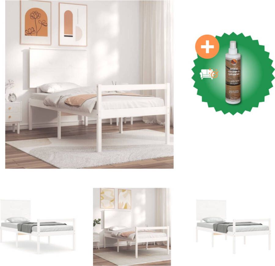 VidaXL Bedframe met hoofdbord massief hout wit 2FT6 Small Single Bed Inclusief Houtreiniger en verfrisser