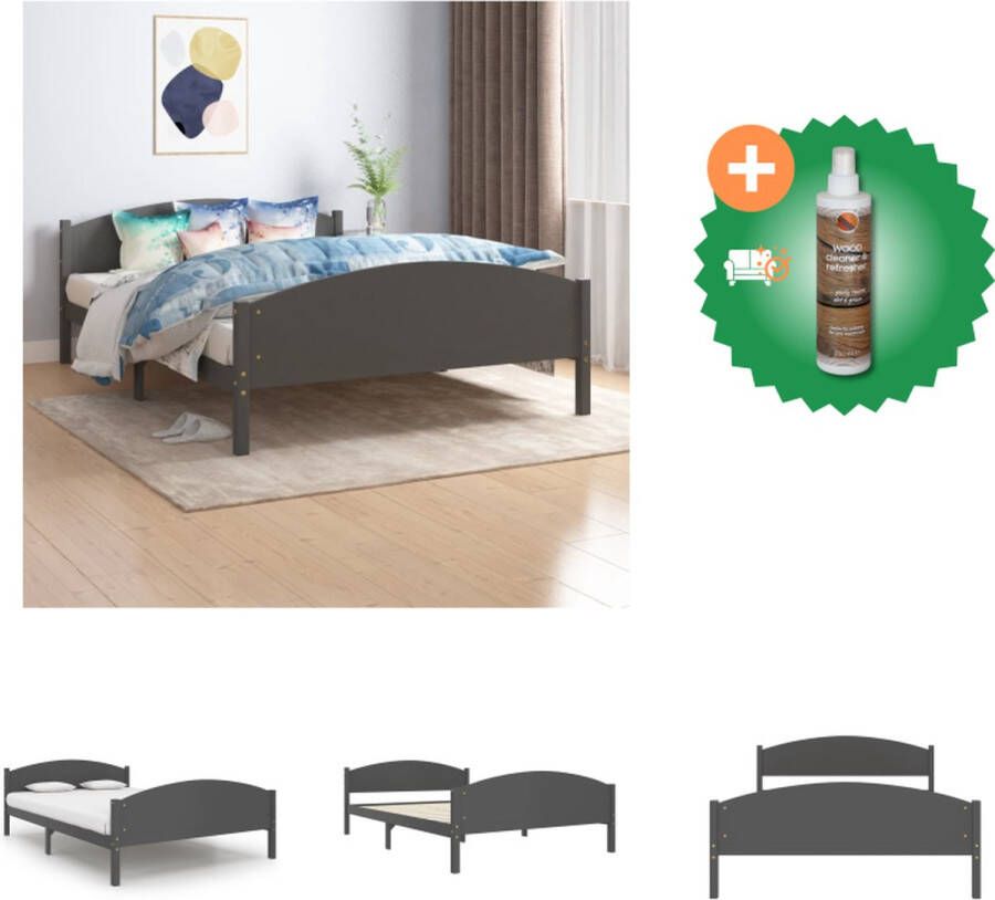VidaXL Beddenframe Grenenhout Donkergrijs 204x167x55 cm Geschikt voor 160x200 cm matras Montage vereist Bed Inclusief Houtreiniger en verfrisser