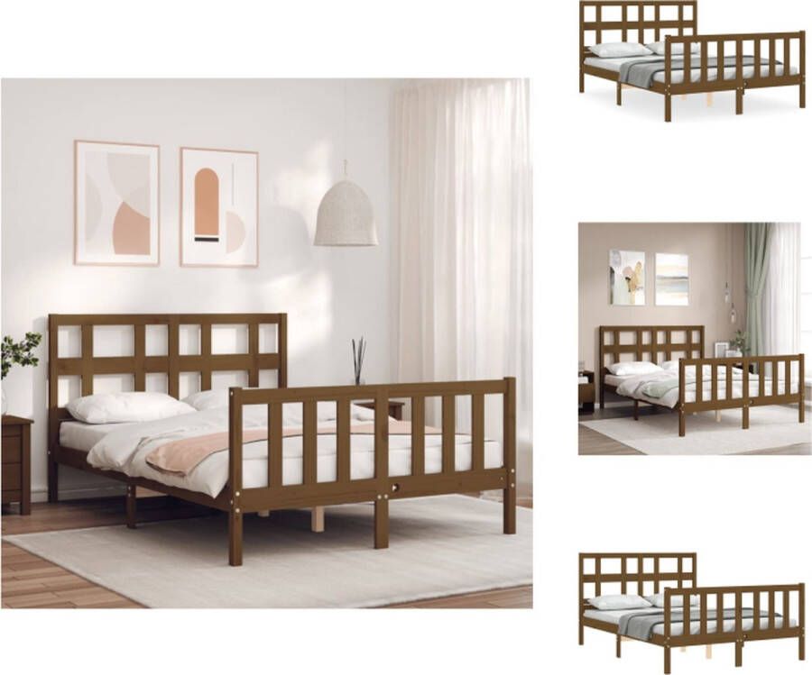 VidaXL Bed Massief Grenen Bedframe 205.5 x 125.5 x 100 cm Honingbruin Bed