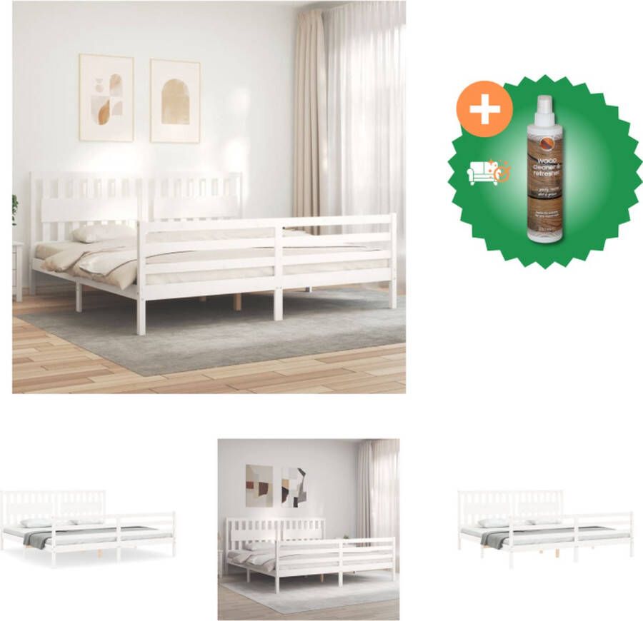 VidaXL Bed Massief grenen bedframe 205.5 x 205.5 x 100 cm Wit Bed Inclusief Houtreiniger en verfrisser