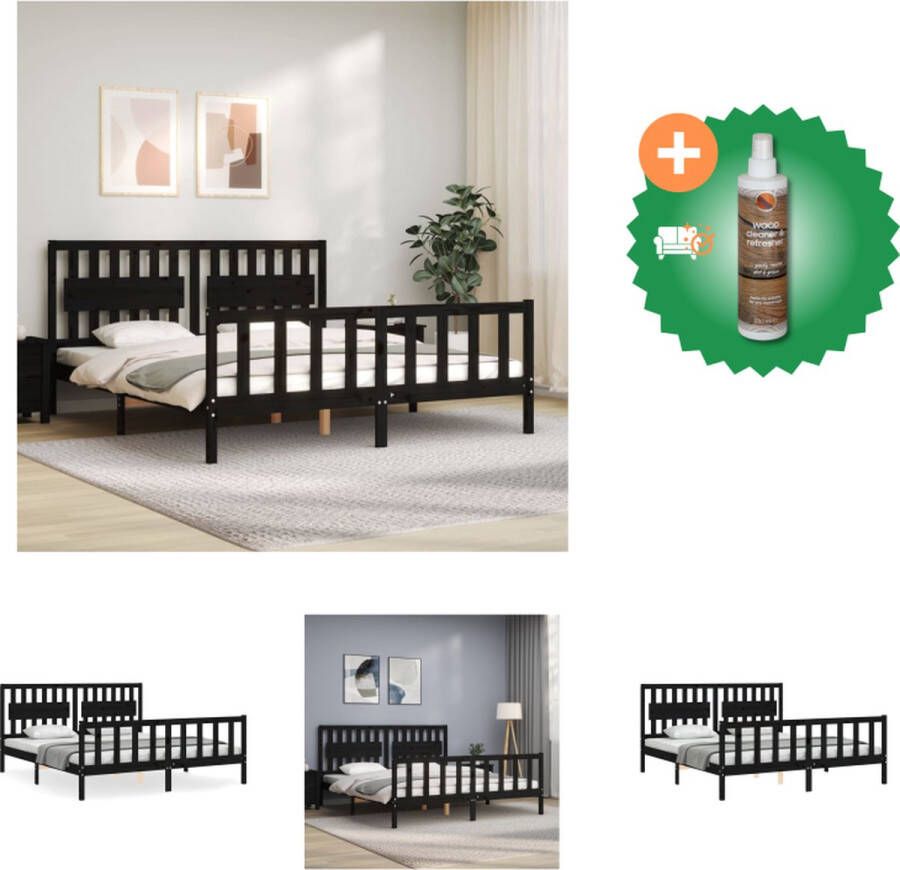 VidaXL Bedframe Massief Grenenhout Zwart 205.5 x 185.5 x 100 cm Multiplex Lattenbodem Functioneel Hoofd- en Voeteneinde Matras Niet Inbegrepen Bed Inclusief Houtreiniger en verfrisser
