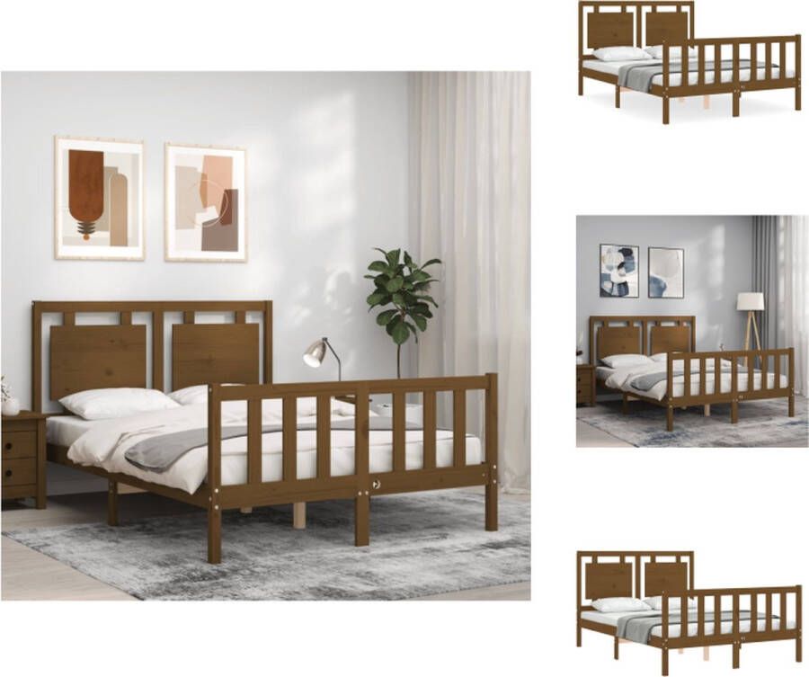 VidaXL Bed Massief Grenenhout 195.5 x 125.5 x 100 cm Multiplex lattenbodem Honingbruin 4FT Small Double Bed - Foto 1