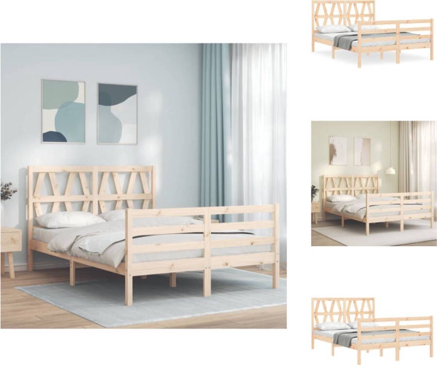 VidaXL Bed Massief grenenhout 205.5 x 125.5 x 100 cm Multiplex lattenbodem Functioneel hoofd- en voeteneinde Bed