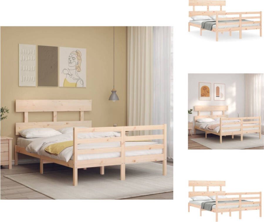 VidaXL Bed Massief Grenenhout 205.5 x 145.5 x 81 cm Multiplex lattenbodem Functioneel hoofd- en voeteneinde Bed