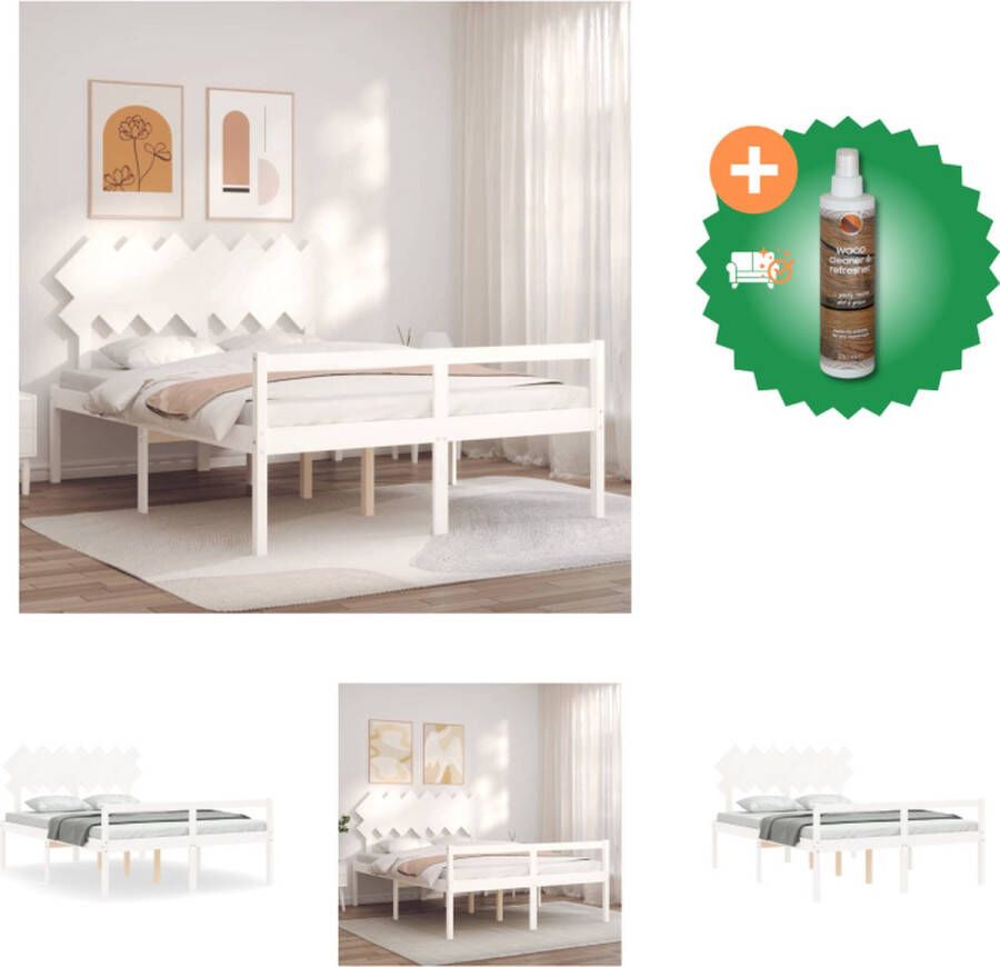 VidaXL Bedframe Grenenhout Wit 205.5 x 155.5 x 82.5 cm Multiplex lattenbodem Functioneel hoofd- en voeteneinde Geschikte matras 150 x 200 cm Montage vereist Bed Inclusief Houtreiniger en verfrisser