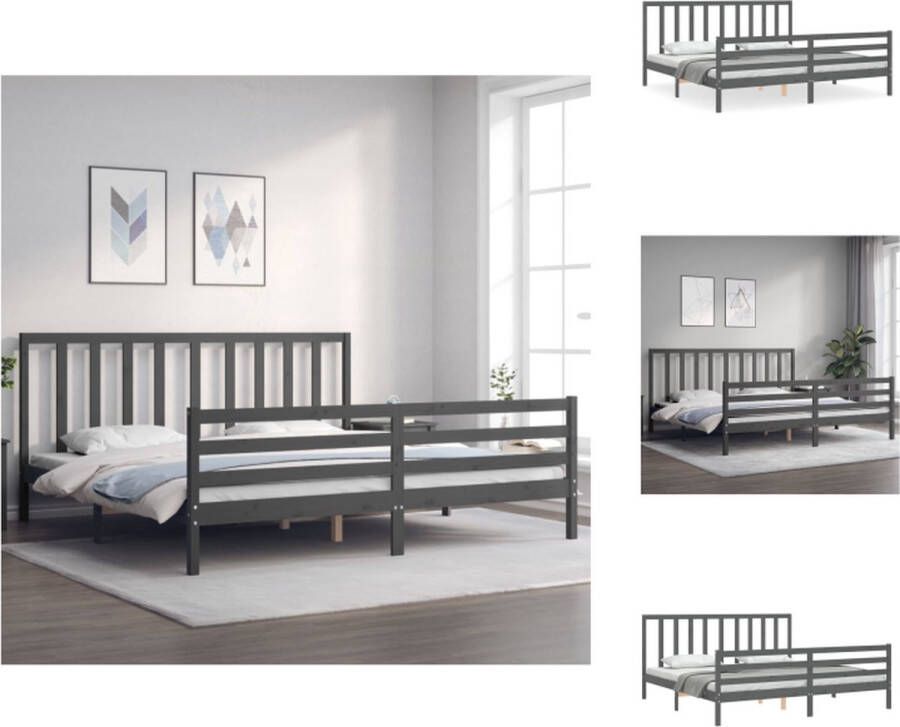 VidaXL Bed Massief grenenhout 205.5 x 185.5 x 100 cm Multiplex lattenbodem Grijs 180 x 200 cm Bed
