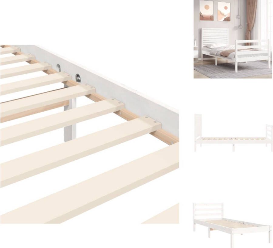 VidaXL Bed massief grenenhout 205.5 x 95.5 x 100 cm wit Multiplex lattenbodem Functioneel hoofd- en voeteneinde Bed
