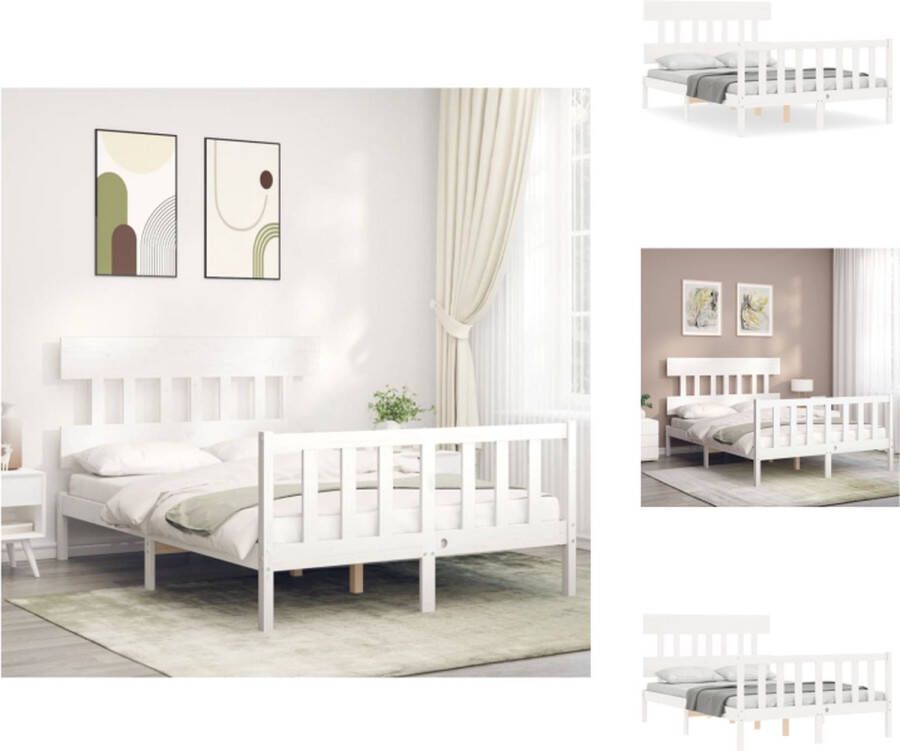 VidaXL Bed Massief Grenenhout Bedframe 205.5 x 145.5 x 81 cm Wit Bed