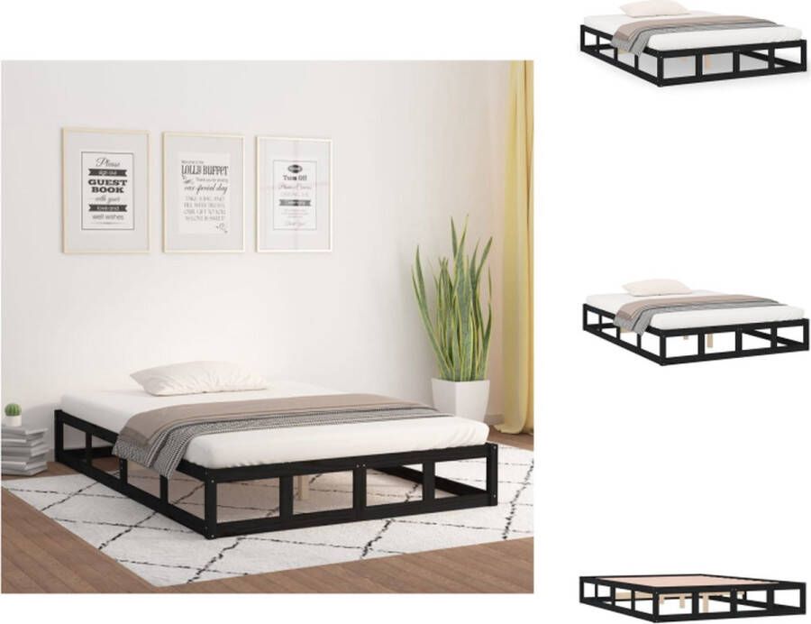 VidaXL Bed Massief grenenhout Bedframe 205.5 x 165.5 x 28 cm Zwart Bed - Foto 1