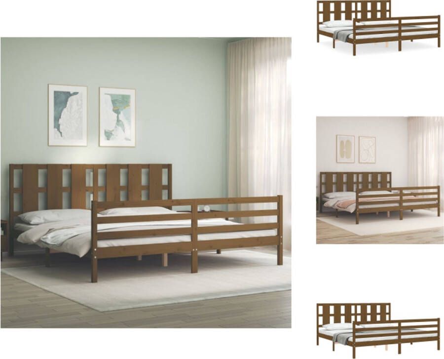 VidaXL Bedframe Bedframes Bed Tweepersoonsbed Bedframe met hoofdbord massief hout honingbruin 200x200 cm