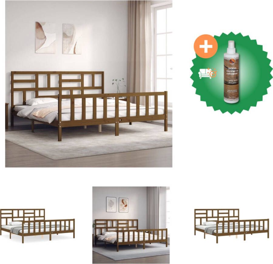 vidaXL Bed Massief Grenenhout Bedframe 205.5 x 205.5 x 104 cm Honingbruin Bed Inclusief Houtreiniger en verfrisser