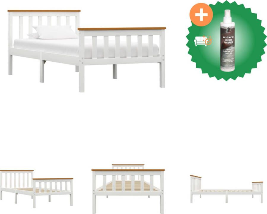 VidaXL Bed Massief Grenenhout en Multiplex Lattenbodem 208x98x82 cm Wit Bruin Bed Inclusief Reiniger