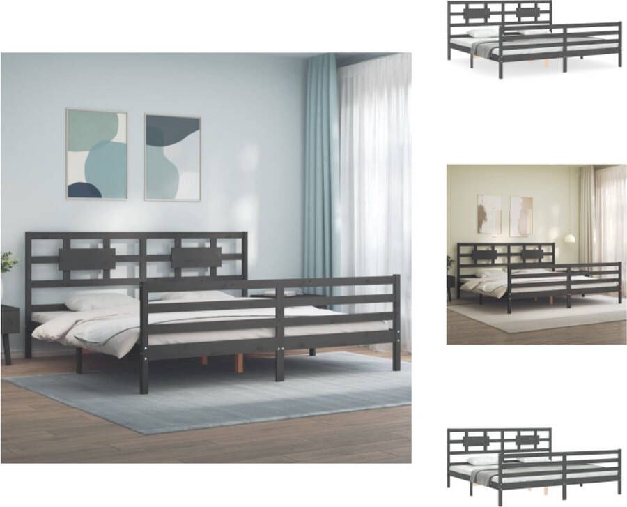 VidaXL Massief grenenhouten bedframe Grijs 205.5 x 205.5 x 100 cm Inclusief functioneel hoofd- en voeteneinde Montage vereist Bed - Foto 3