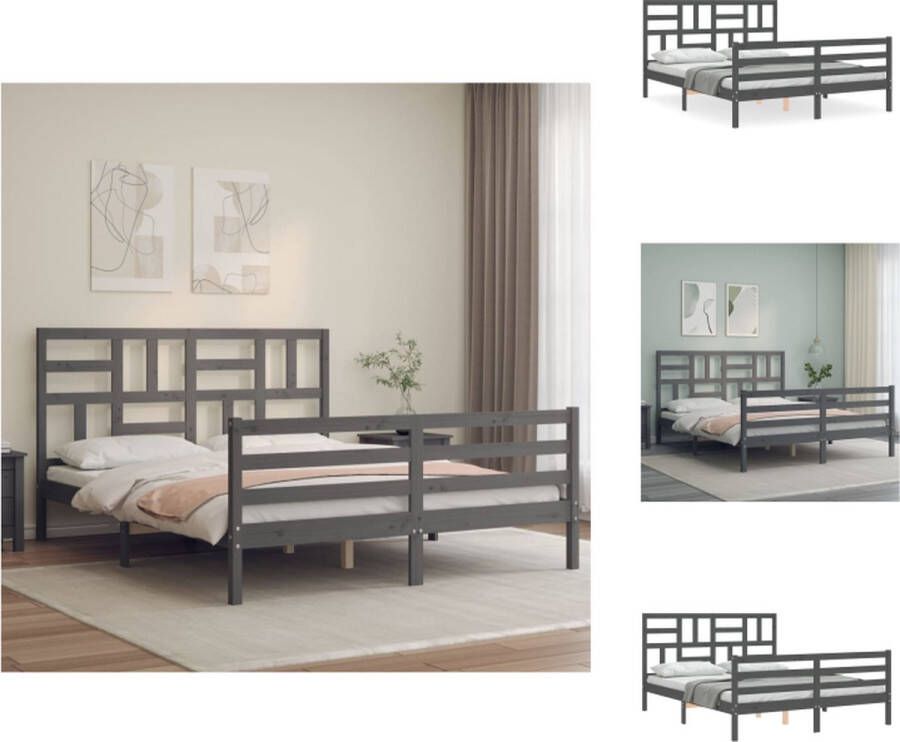 VidaXL Bed Massief grenenhout Grijs 205.5 x 165.5 x 104 cm Multiplex lattenbodem Bed