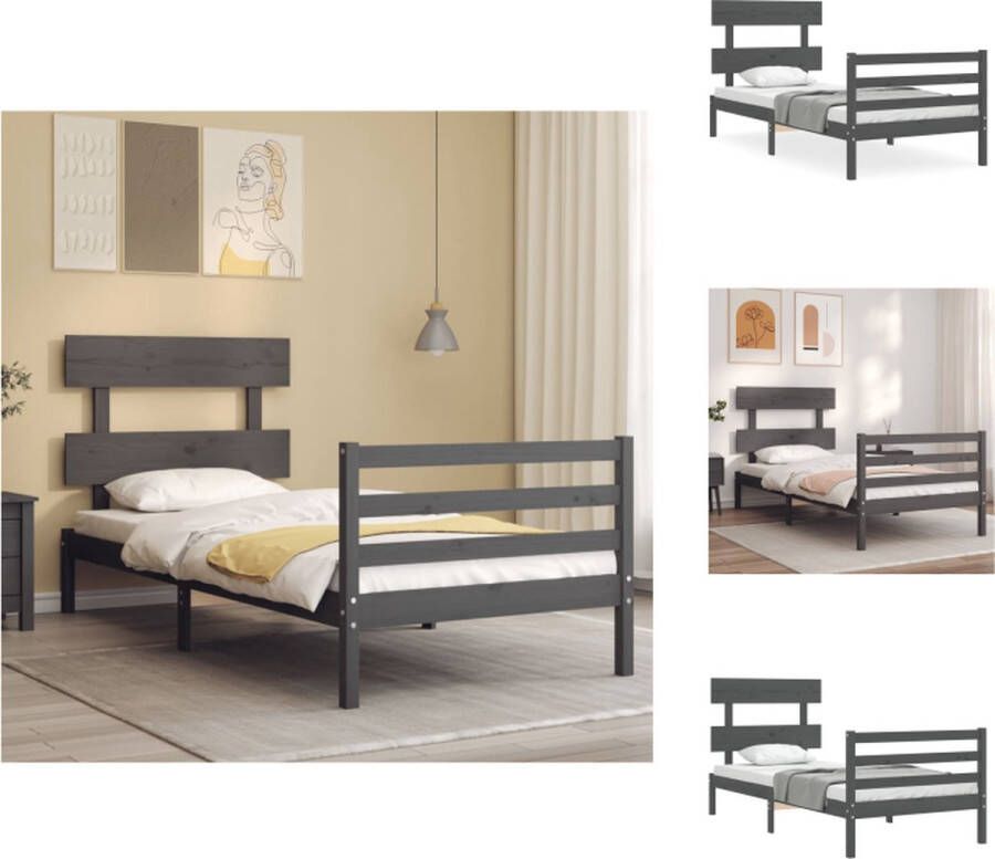 VidaXL Bed Massief Grenenhout Grijs 205.5 x 95.5 x 81 cm Geschikt voor 90 x 200 cm matras Montage vereist Bed