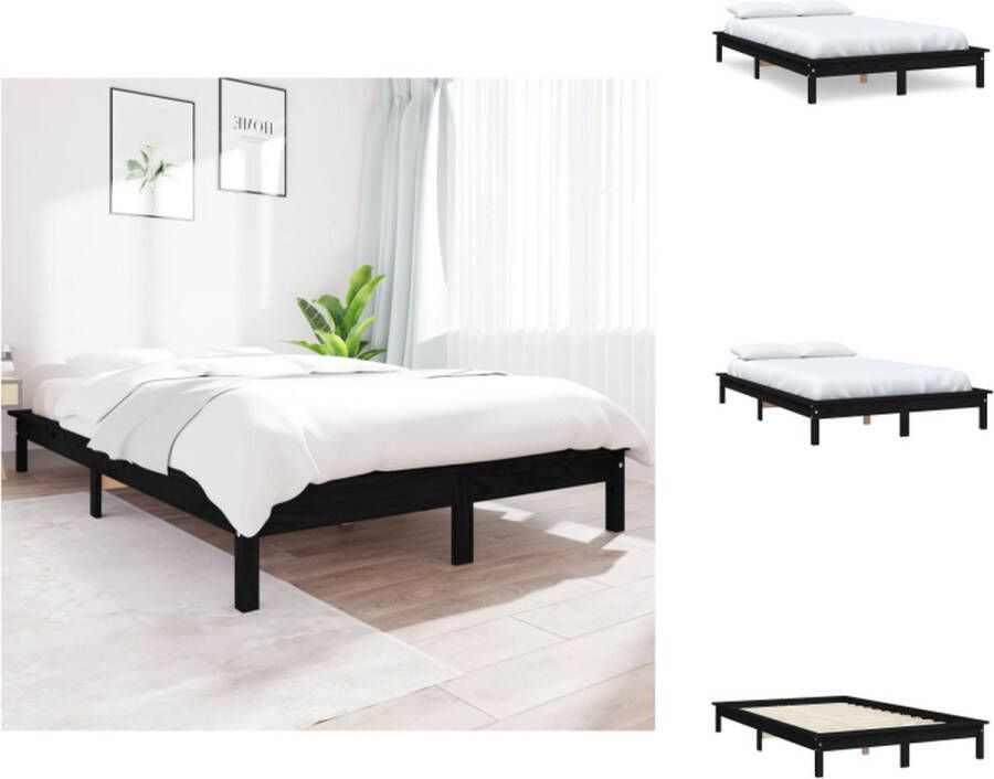 VidaXL Bed Massief Grenenhout Klassiek Decoratief 212 x 151.5 x 26 cm Zwart -Bijpassende matrassen beschikbaar Bed